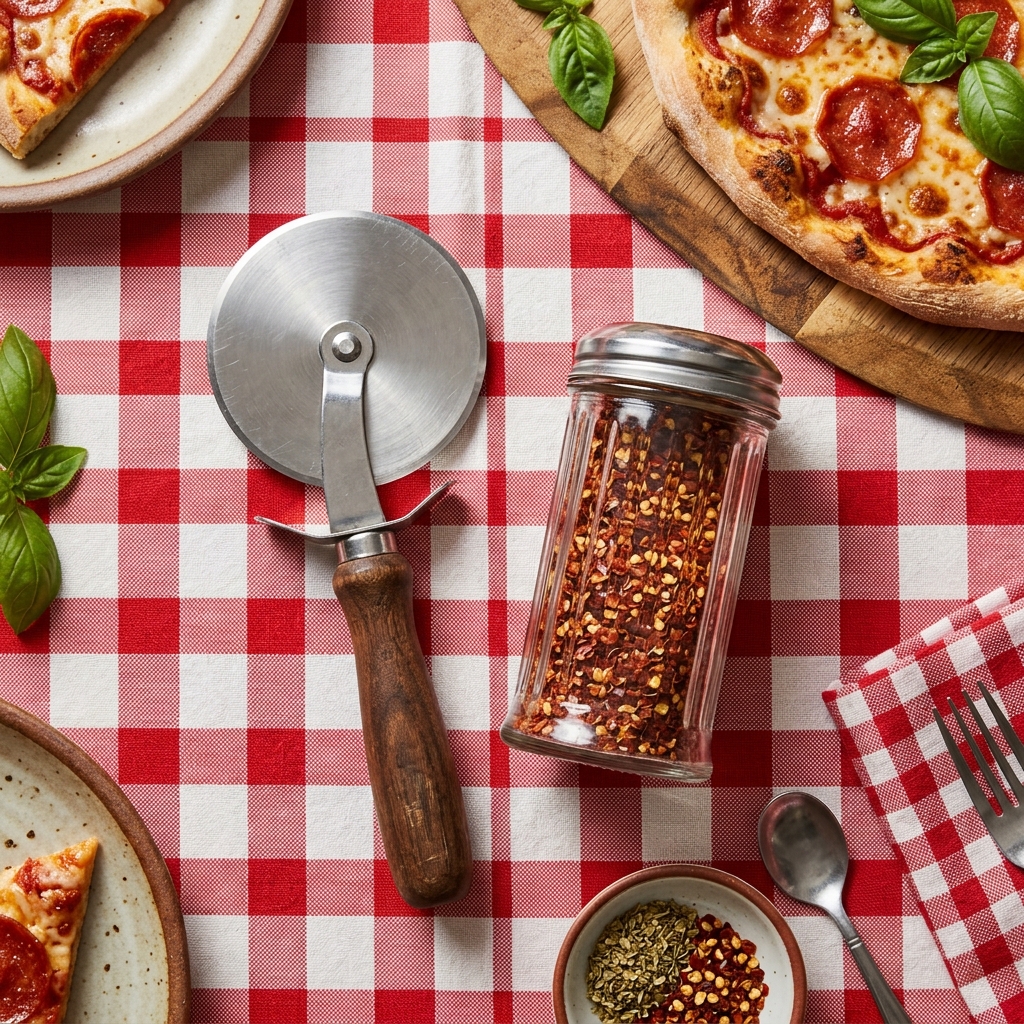 Pizza Cutter Wheel and Chili Flakes